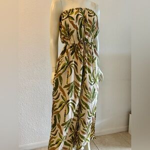 🌴 Strapless Tropical Palm Maxi Dress | Vacation Resort Wear